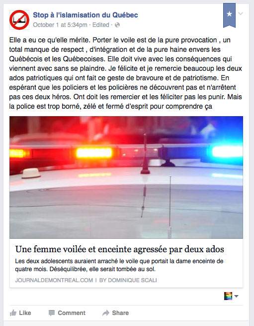 Message trouvé sur Facebook